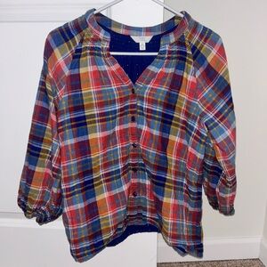 Time and Tru plaid puff sleeve Button Down Shirt